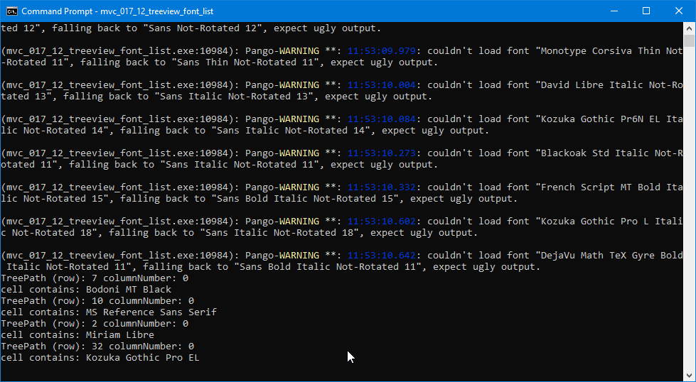 Current example terminal output